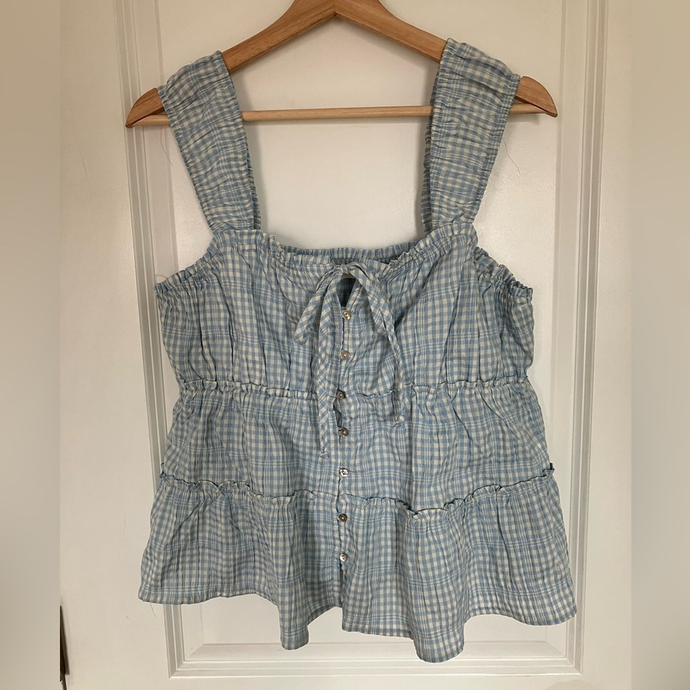 🎉 3/$15 Rewind Blue Gingham Tiered Top XL